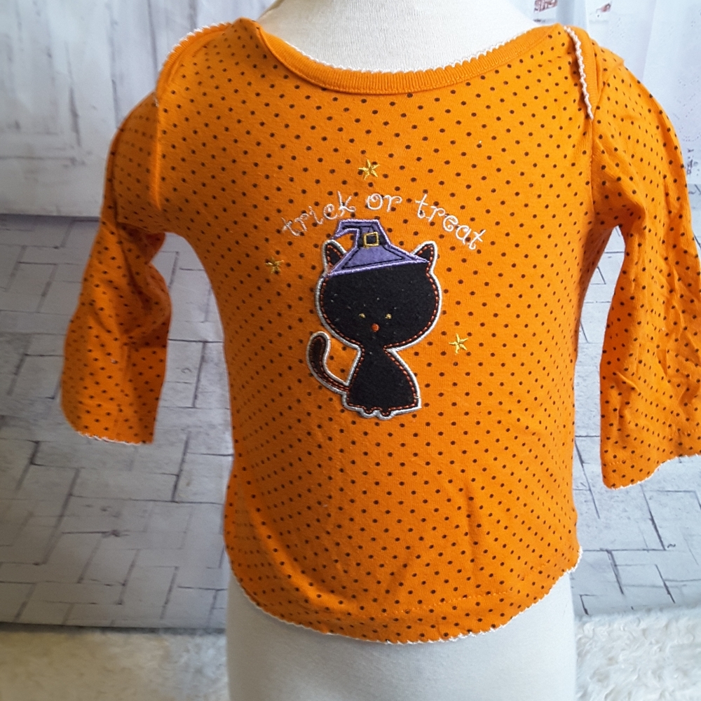 3/$15 BabyWorks orange & black Trick or Treat black cat Halloween top sz 6-9 mos